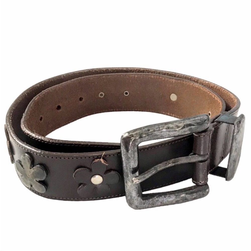 Leather Flower Belt Leather Cutout Flowers & Silver Studs Heavy Patina Buckle